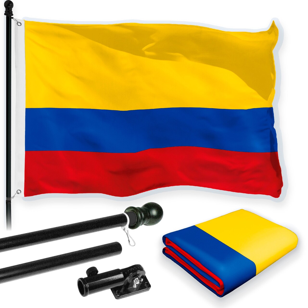 G128 Combo Pack: 6 Feet Tangle Free Spinning Flagpole (Black) Colombia Colombian Flag 3x5 ft Printed 150D Brass Grommets (Flag Included) Aluminum Flag Pole